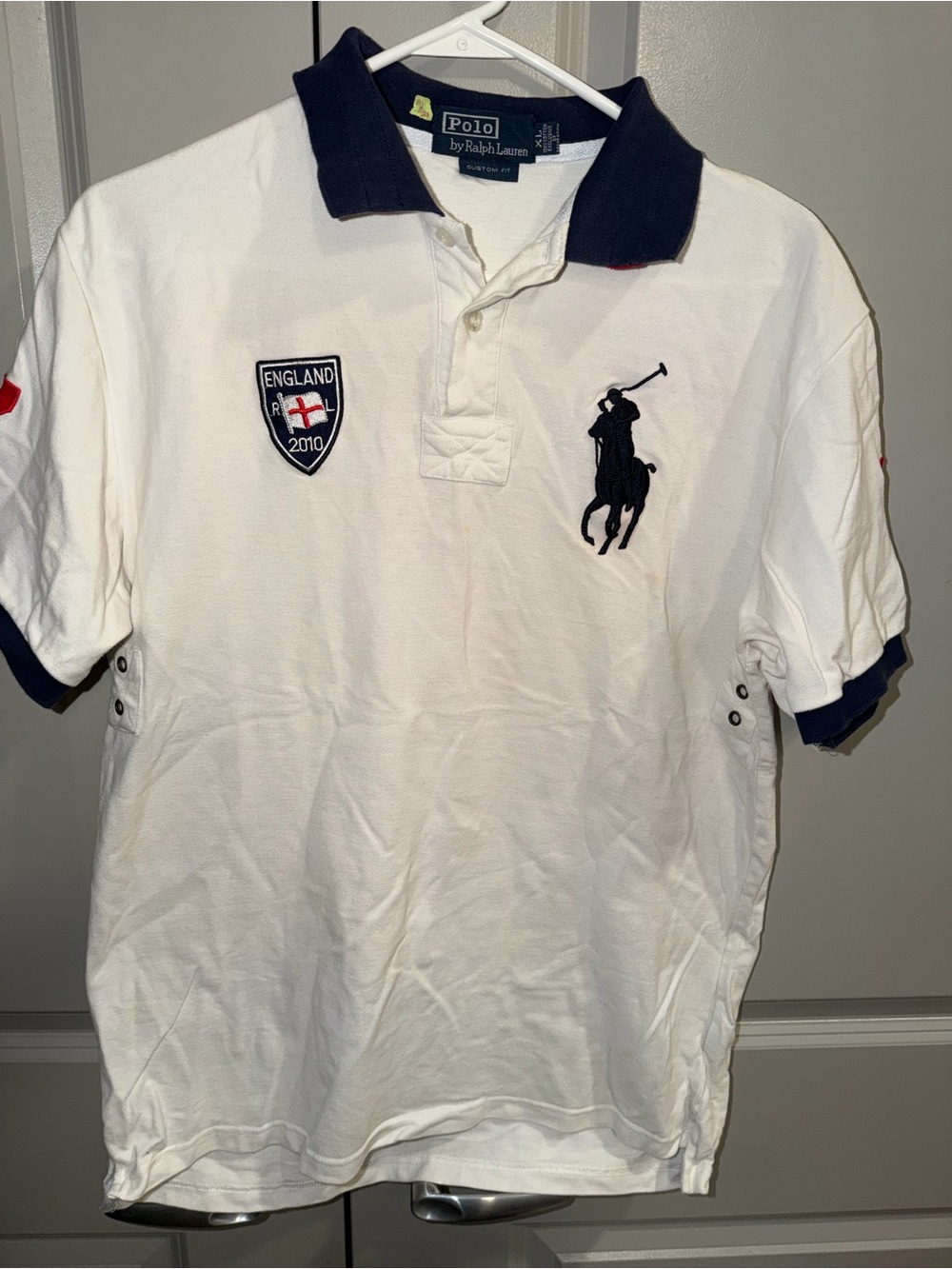 Polo Ralph Lauren David Beckham White Polo with Navy Trim and Embroidered Pony